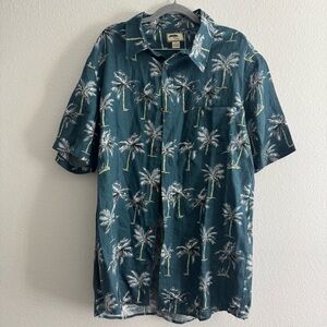 Kiko Bay Men’s Linen Hawaiian Palm Tree Blue Short Sleeve Shirt Size Medium